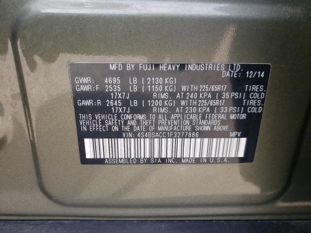 Photo 10 from auction – 2015 SUBARU OUTBACK 2. with VIN 4S4BSACC1F3277886