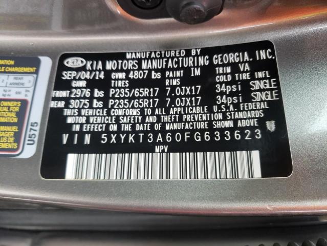 Photo 10 from auction – 2015 KIA SORENTO LX with VIN 5XYKT3A60FG633623