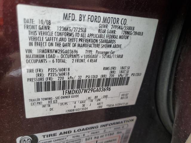 Photo 10 from auction – 2009 FORD TAURUS X E with VIN 1FMDK07W29GA03696