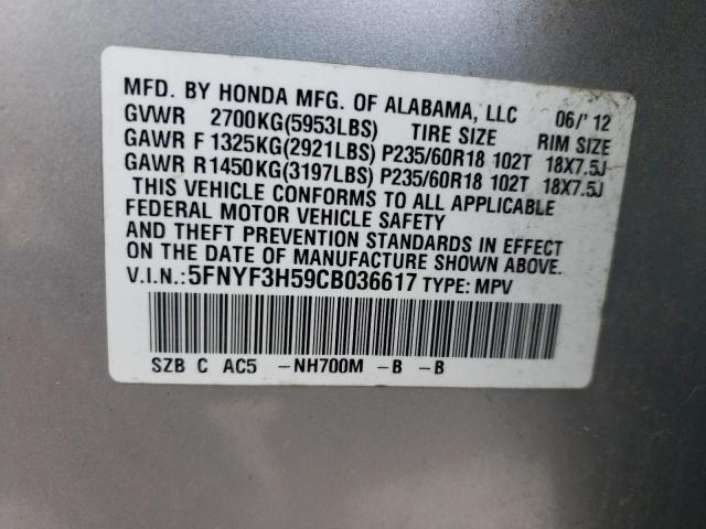 Photo 10 from auction – 2012 HONDA PILOT EXL with VIN 5FNYF3H59CB036617