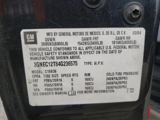 Photo 10 from auction – 2004 CHEVROLET AVALANCHE with VIN 3GNEC12T84G236575