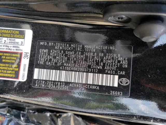 Photo 10 from auction – 2009 TOYOTA CAMRY BASE with VIN 4T1BE46K29U379112
