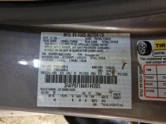 Photo 10 from auction – 2006 FORD FUSION SE with VIN 3FAFP07186R144205