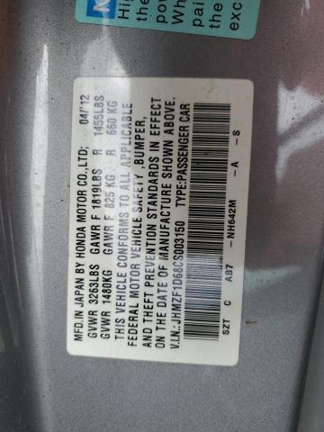 Photo 10 from auction – 2012 HONDA CR-Z EX with VIN JHMZF1D68CS003150