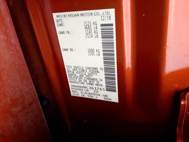 Photo 10 from auction – 2019 NISSAN MAXIMA S with VIN 1N4AA6AV8KC363765