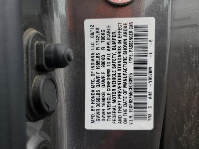 Photo 10 from auction – 2012 HONDA CIVIC LX with VIN 19XFB2F55CE083925
