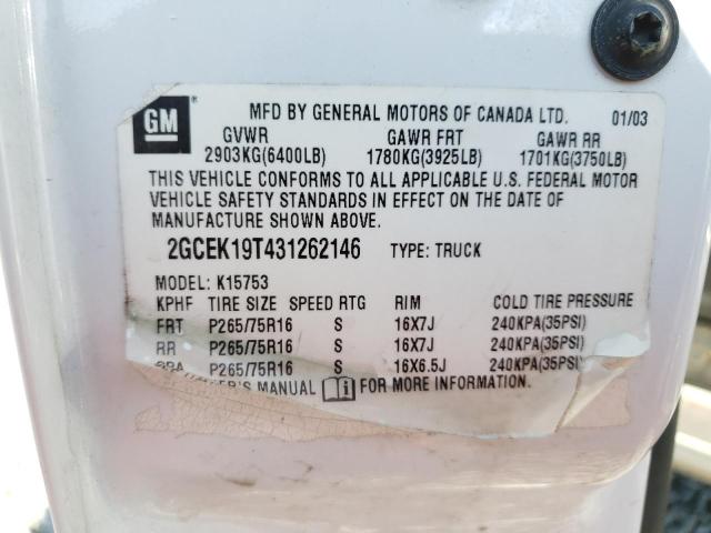 Photo 10 from auction – 2003 CHEVROLET SILVERADO with VIN 2GCEK19T431262146