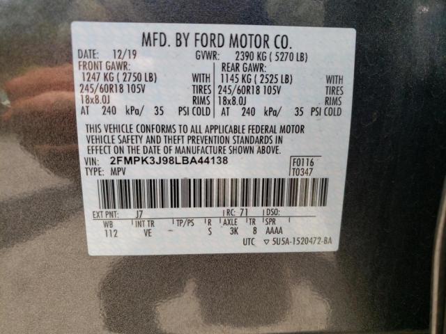 Photo 10 from auction – 2020 FORD EDGE SEL with VIN 2FMPK3J98LBA44138