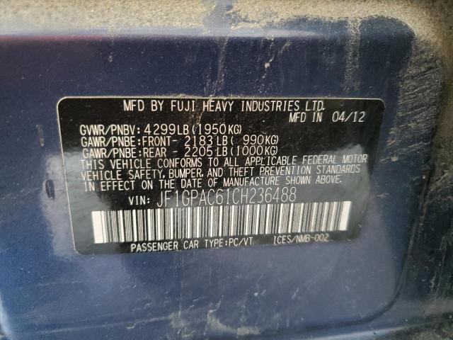 Photo 10 from auction – 2012 SUBARU IMPREZA PR with VIN JF1GPAC61CH236488