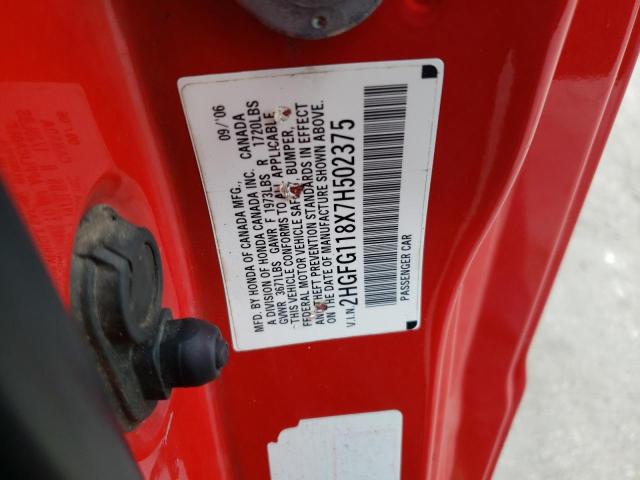 Photo 10 from auction – 2007 HONDA CIVIC EX with VIN 2HGFG118X7H502375