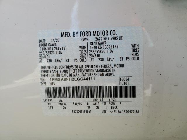 Photo 10 from auction – 2020 FORD EXPLORER L with VIN 1FMSK8FH2LGC44111
