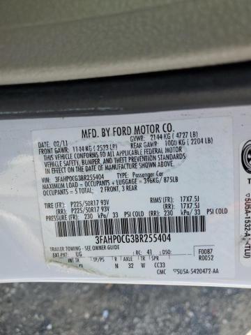 Photo 10 from auction – 2011 FORD FUSION SEL with VIN 3FAHP0CG3BR255404