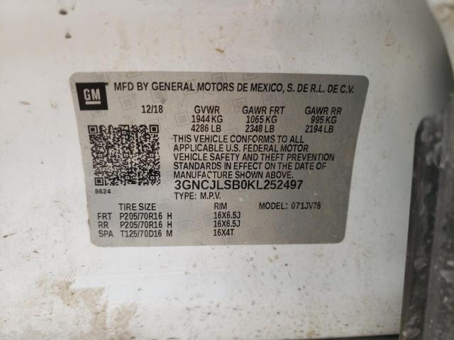 Photo 10 from auction – 2019 CHEVROLET TRAX 1LT with VIN 3GNCJLSB0KL252497