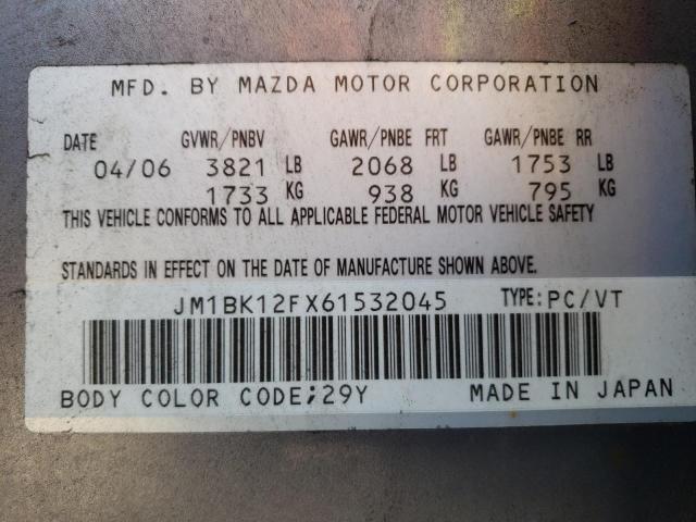 Photo 10 from auction – 2006 MAZDA 3 I with VIN JM1BK12FX61532045