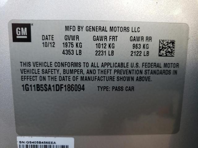 Photo 10 from auction – 2013 CHEVROLET MALIBU LS with VIN 1G11B5SA1DF186094