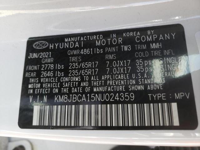 Photo 10 from auction – 2022 HYUNDAI TUCSON BLU with VIN KM8JBCA15NU024359