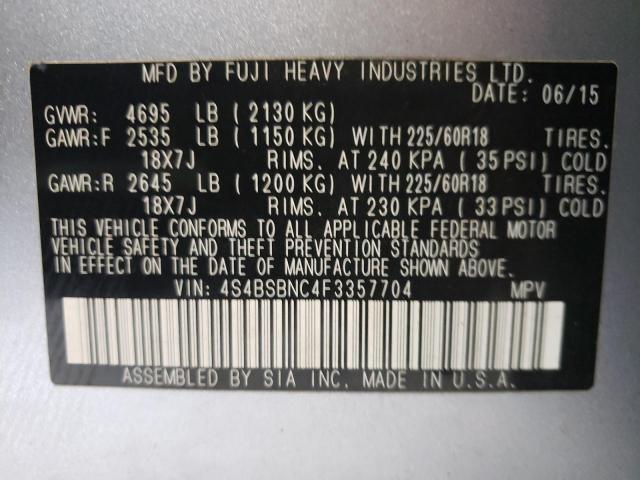 Photo 10 from auction – 2015 SUBARU OUTBACK 2. with VIN 4S4BSBNC4F3357704