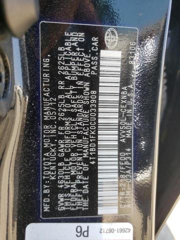 Photo 10 from auction – 2012 TOYOTA CAMRY HYBR with VIN 4T1BD1FK0CU033908