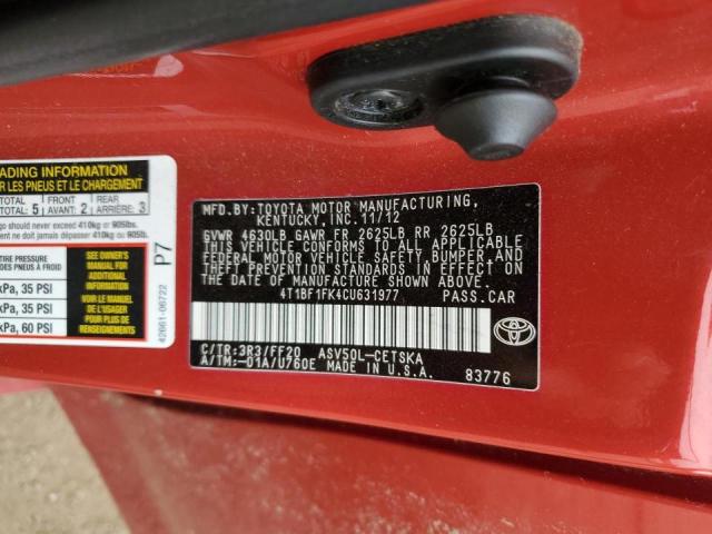 Photo 10 from auction – 2012 TOYOTA CAMRY BASE with VIN 4T1BF1FK4CU631977