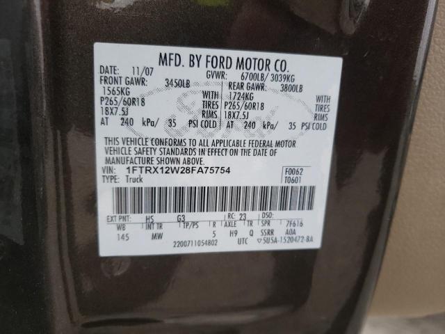 Photo 10 from auction – 2008 FORD F150 with VIN 1FTRX12W28FA75754