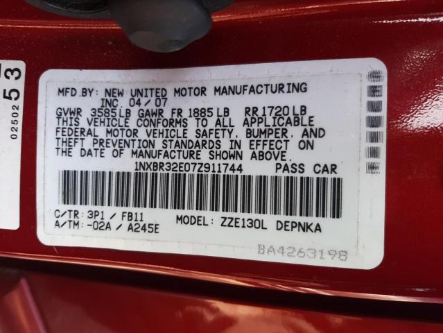 Photo 10 from auction – 2007 TOYOTA COROLLA CE with VIN 1NXBR32E07Z911744