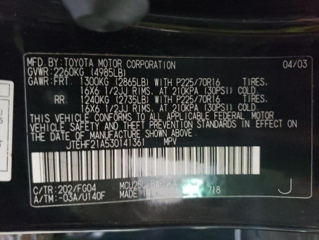 Photo 10 from auction – 2003 TOYOTA HIGHLANDER with VIN JTEHF21A530141361