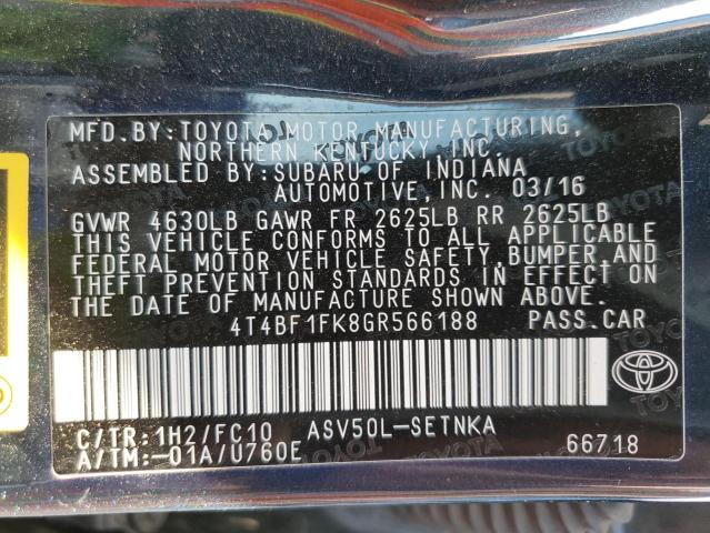 Photo 10 from auction – 2016 TOYOTA CAMRY LE with VIN 4T4BF1FK8GR566188