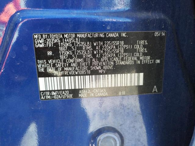 Photo 10 from auction – 2014 TOYOTA RAV4 LIMIT with VIN 2T3YFREV0EW108518