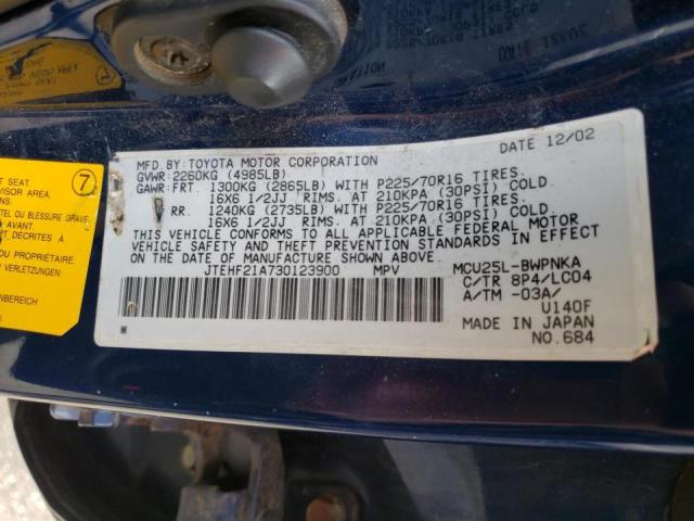 Photo 10 from auction – 2003 TOYOTA HIGHLANDER with VIN JTEHF21A730123900