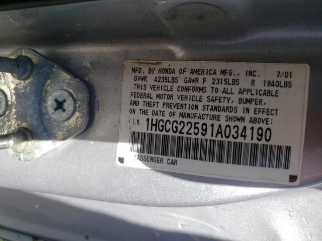 Photo 10 from auction – 2001 HONDA ACCORD EX with VIN 1HGCG22591A034190