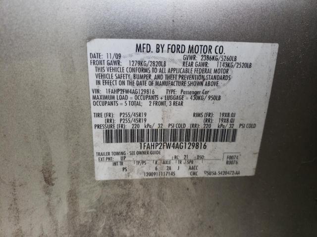 Photo 10 from auction – 2010 FORD TAURUS LIM with VIN 1FAHP2FW4AG129816