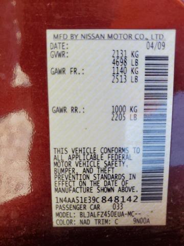 Photo 10 from auction – 2009 NISSAN MAXIMA S with VIN 1N4AA51E39C848142
