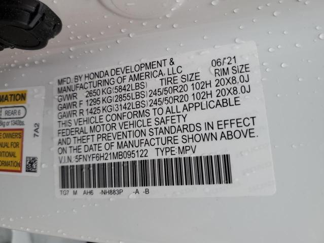 Photo 10 from auction – 2021 HONDA PILOT SE with VIN 5FNYF6H21MB095122