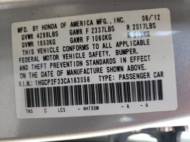 Photo 10 from auction – 2012 HONDA ACCORD LX with VIN 1HGCP2F33CA183058