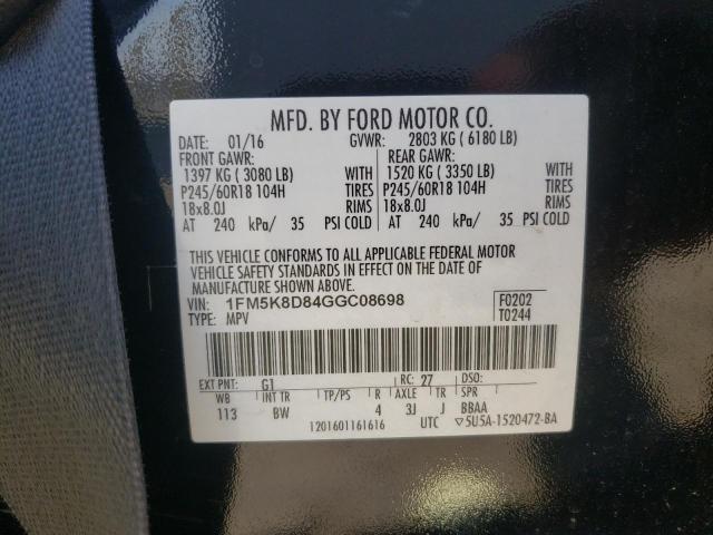 Photo 10 from auction – 2016 FORD EXPLORER X with VIN 1FM5K8D84GGC08698