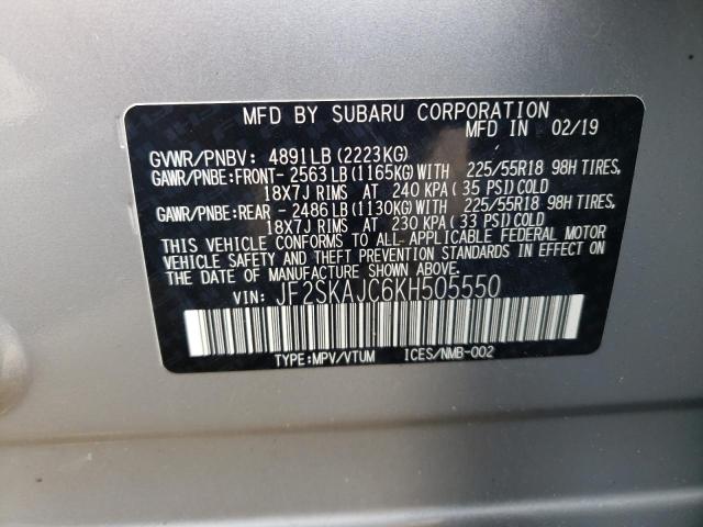 Photo 10 from auction – 2019 SUBARU FORESTER S with VIN JF2SKAJC6KH505550