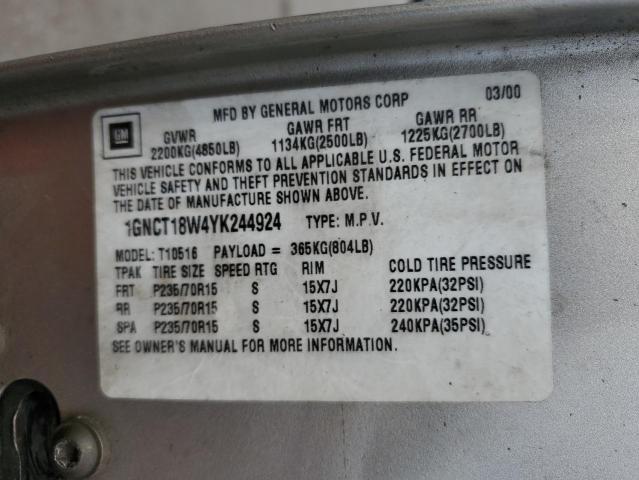 Photo 10 from auction – 2000 CHEVROLET BLAZER with VIN 1GNCT18W4YK244924