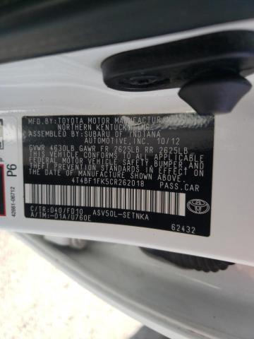 Photo 10 from auction – 2012 TOYOTA CAMRY BASE with VIN 4T4BF1FK5CR262018