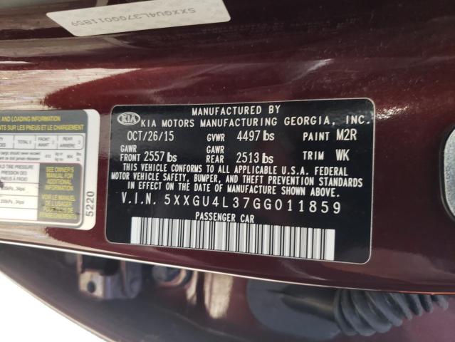 Photo 10 from auction – 2016 KIA OPTIMA EX with VIN 5XXGU4L37GG011859