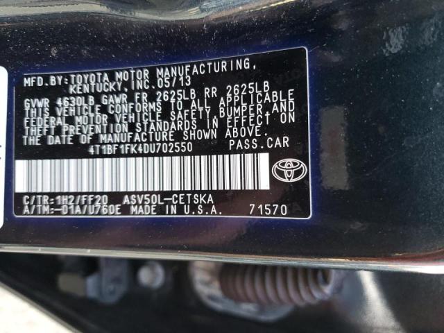 Photo 10 from auction – 2013 TOYOTA CAMRY L with VIN 4T1BF1FK4DU702550