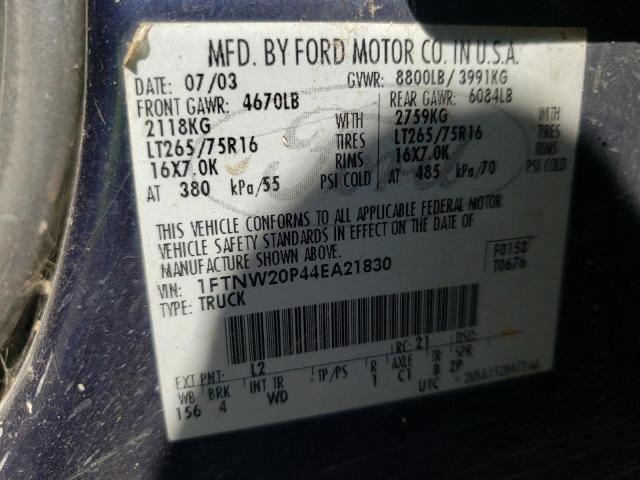 Photo 10 from auction – 2004 FORD F250 SUPER with VIN 1FTNW20P44EA21830