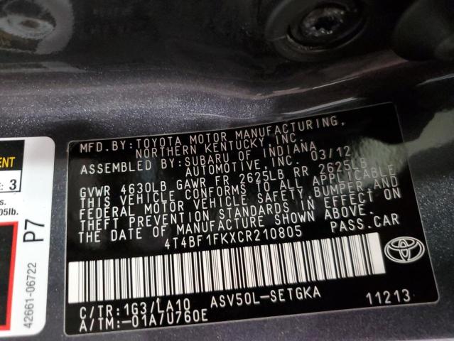 Photo 10 from auction – 2012 TOYOTA CAMRY BASE with VIN 4T4BF1FKXCR210805