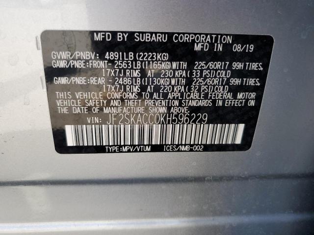 Photo 10 from auction – 2019 SUBARU FORESTER with VIN JF2SKACC0KH596229