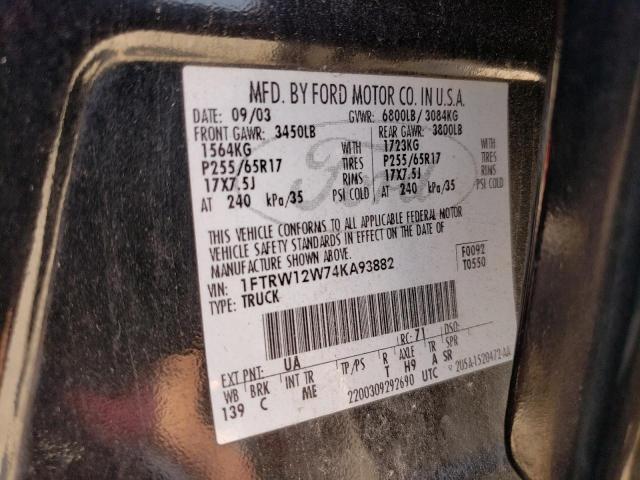 Photo 10 from auction – 2004 FORD F150 SUPER with VIN 1FTRW12W74KA93882