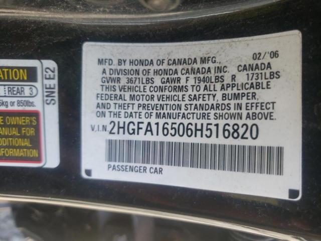 Photo 10 from auction – 2006 HONDA CIVIC with VIN 2HGFA16506H516820