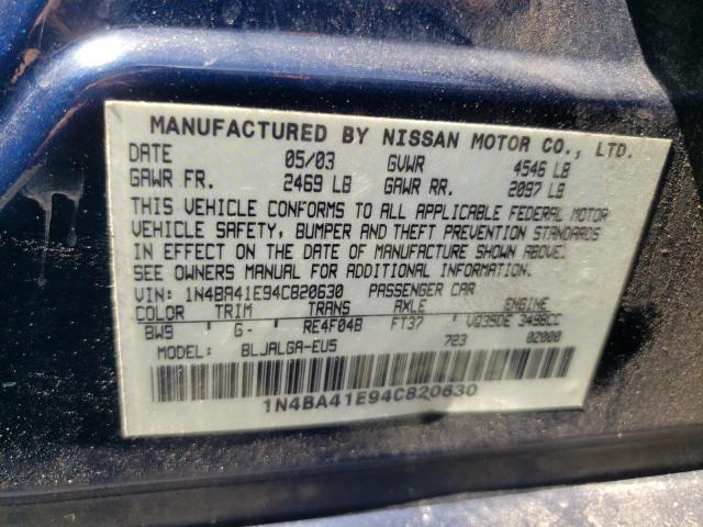 Photo 10 from auction – 2004 NISSAN MAXIMA SE with VIN 1N4BA41E94C820630