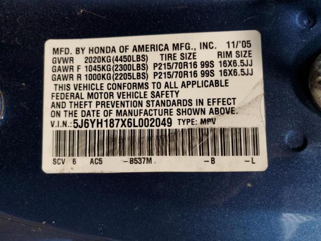 Photo 10 from auction – 2006 HONDA ELEMENT EX with VIN 5J6YH187X6L002049