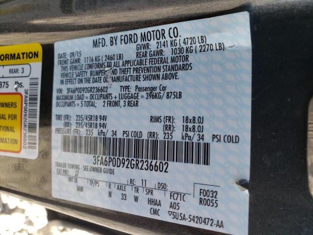 Photo 10 from auction – 2016 FORD FUSION TIT with VIN 3FA6P0D92GR236602