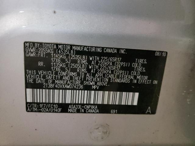 Photo 10 from auction – 2010 TOYOTA RAV4 with VIN 2T3BF4DVXAW074236