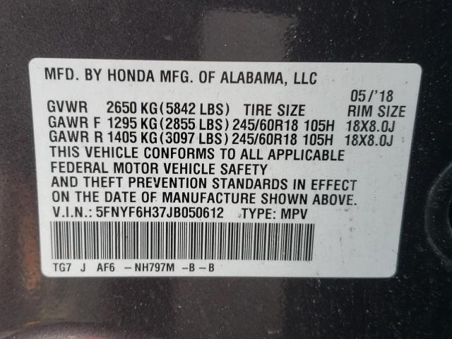 Photo 10 from auction – 2018 HONDA PILOT EX with VIN 5FNYF6H37JB050612